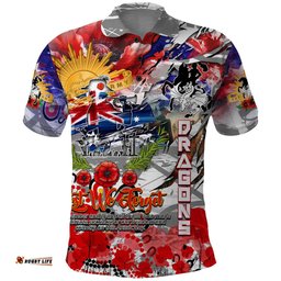 Personalised Australia Rugby Dragons ANZAC Polo Shirt St George Illawarra Scratch Style