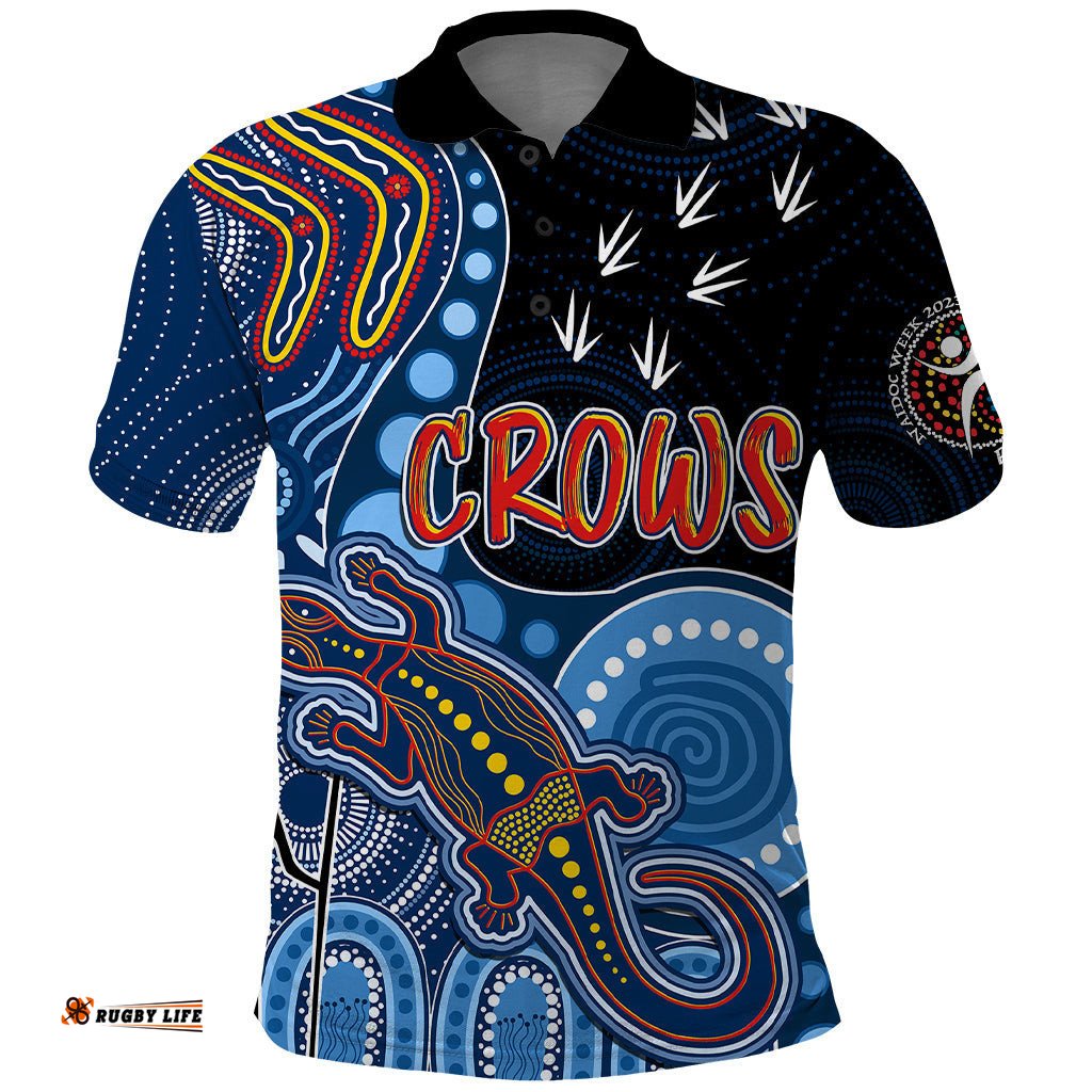 Personalised NAIDOC Week 2023 AFL Crows Polo Shirt Aboriginal Dot Art Lizard Mix Boomerang