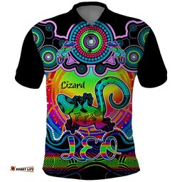 Personalised Australia Leo Lizard Zodiac Polo Shirt Auz Astrology Aboriginal - Rainbow