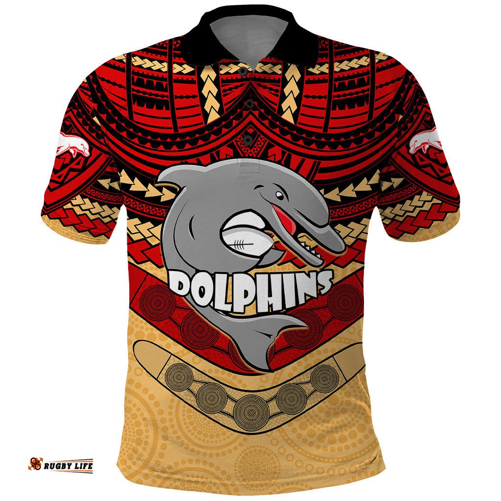 Custom Dolphins Rugby Polo Shirt Polynesian and Aboriginal Vibe