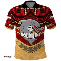 Custom Dolphins Rugby Polo Shirt Polynesian and Aboriginal Vibe