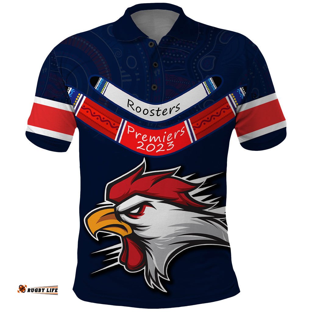 Custom Roosters Permier 2023 Polo Shirt NRL Mascot with Aboriginal