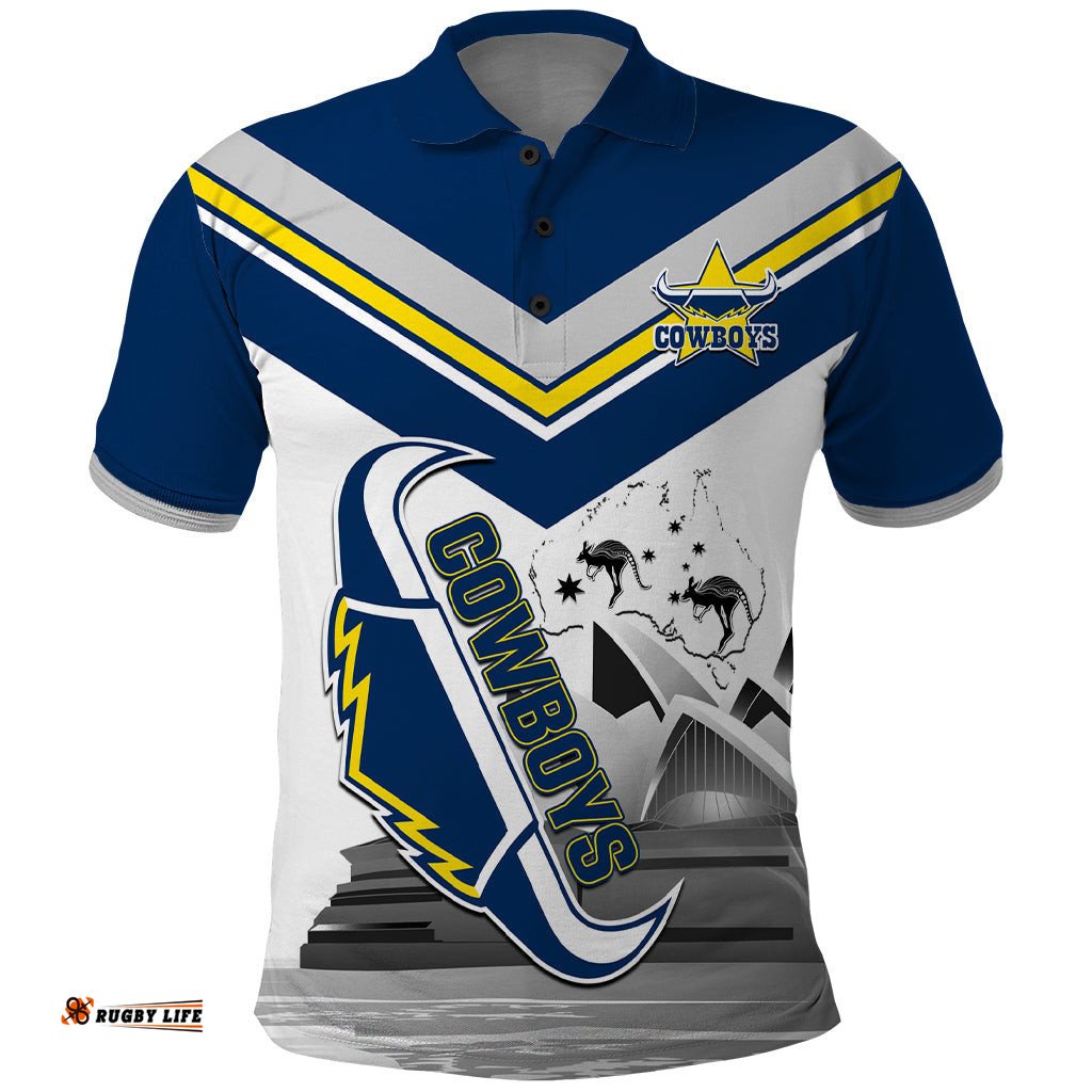 Custom Australia Day Cowboys Polo Shirt NRL 2024 Sydney Opera House With Map