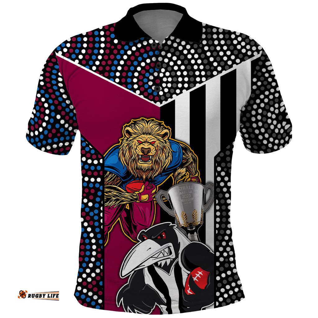 Custom AFL Magpies Combine Lions Polo Shirt Together Go Champions 2023