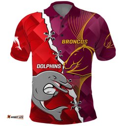Custom Personalised Broncos Mix Dolphins Rugby Polo Shirt Sporty Style