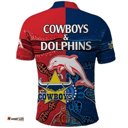 NRL Half Dolphins and Half Cowboys Rugby Polo Shirt Aboriginal 2023