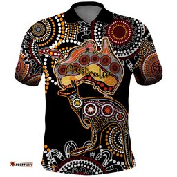 Australia Aboriginal Polo Shirt Australian Map With Kangaroo Indigenous Art