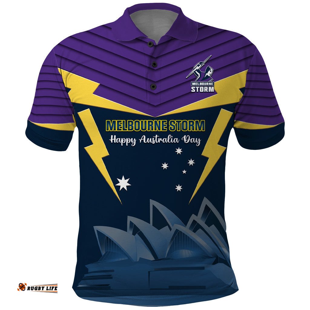 Custom Australia Day Storm Polo Shirt NRL 2024 Sydney Opera House With Map