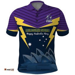 Custom Australia Day Storm Polo Shirt NRL 2024 Sydney Opera House With Map