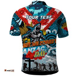 Personalised Sharks ANZAC Day Polo Shirt Aboriginal Rising Sun