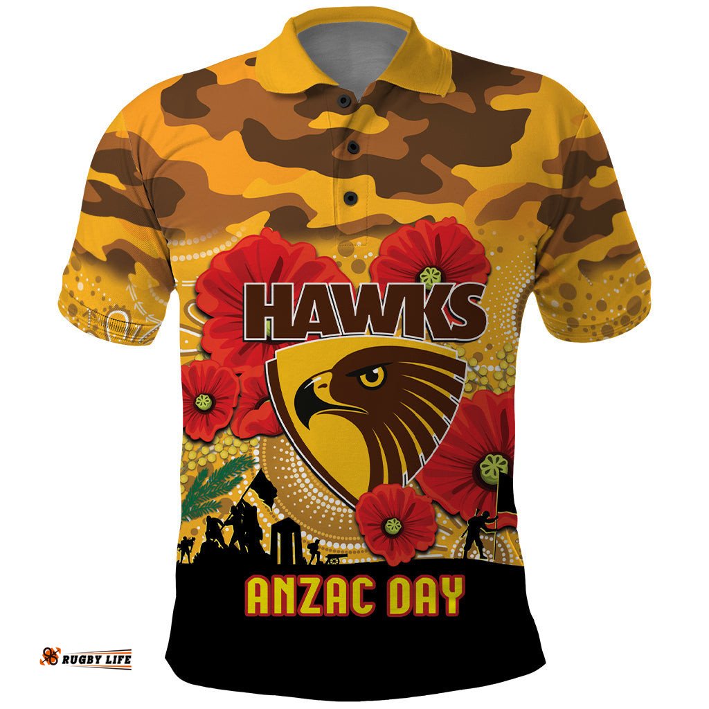 Custom Hawks Football ANZAC Polo Shirt Gallipoli Camouflage With Poppies