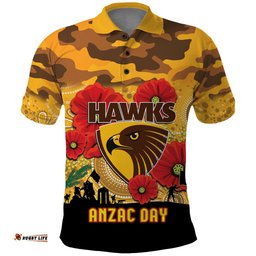 Custom Hawks Football ANZAC Polo Shirt Gallipoli Camouflage With Poppies