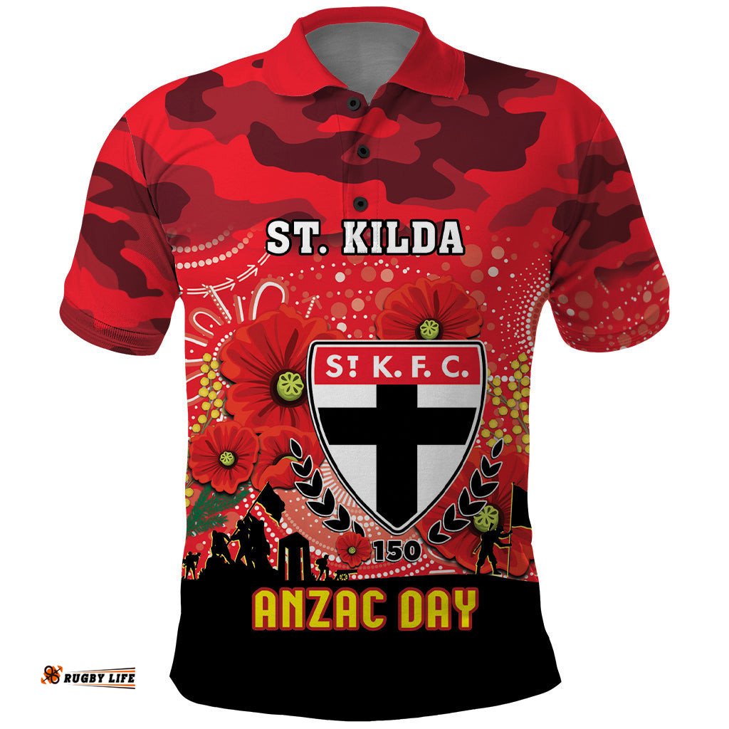 Custom St Kilda Football ANZAC Polo Shirt Gallipoli Camouflage With Poppies