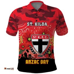 Custom St Kilda Football ANZAC Polo Shirt Gallipoli Camouflage With Poppies