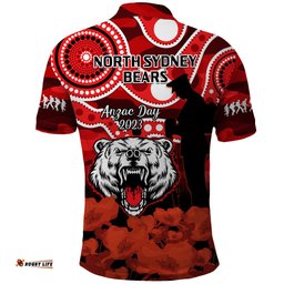North Sydney Rugby ANZAC Polo Shirt Bears Indigenous Mix Camouflage Poppy