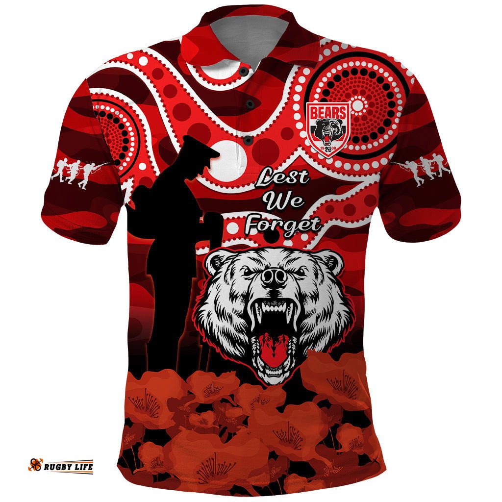 North Sydney Rugby ANZAC Polo Shirt Bears Indigenous Mix Camouflage Poppy