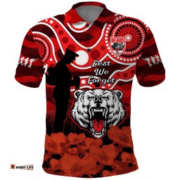 Custom Text And Number North Sydney Rugby ANZAC Polo Shirt Bears Indigenous Mix Camouflage Poppy