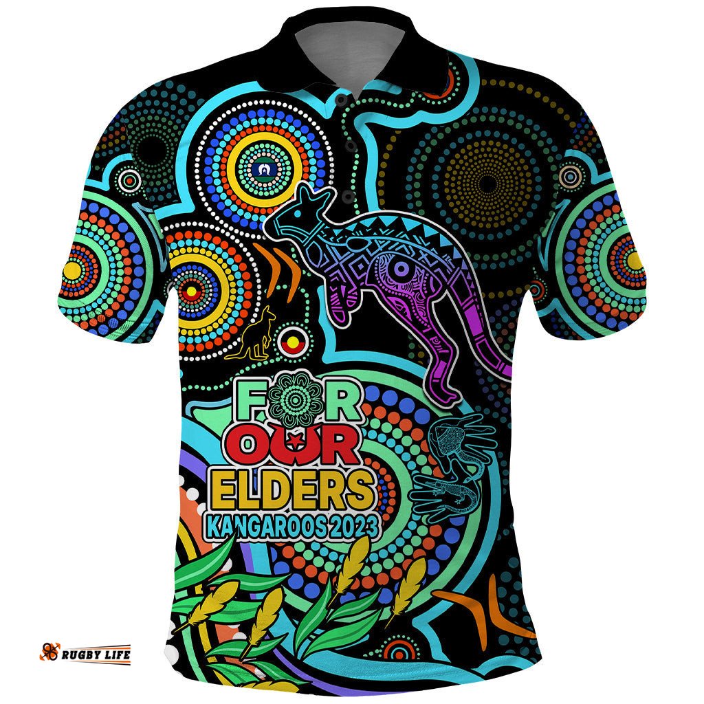 Kangaroos Football Aboriginal Art Polo Shirt NAIDOC Indigenous Tribal