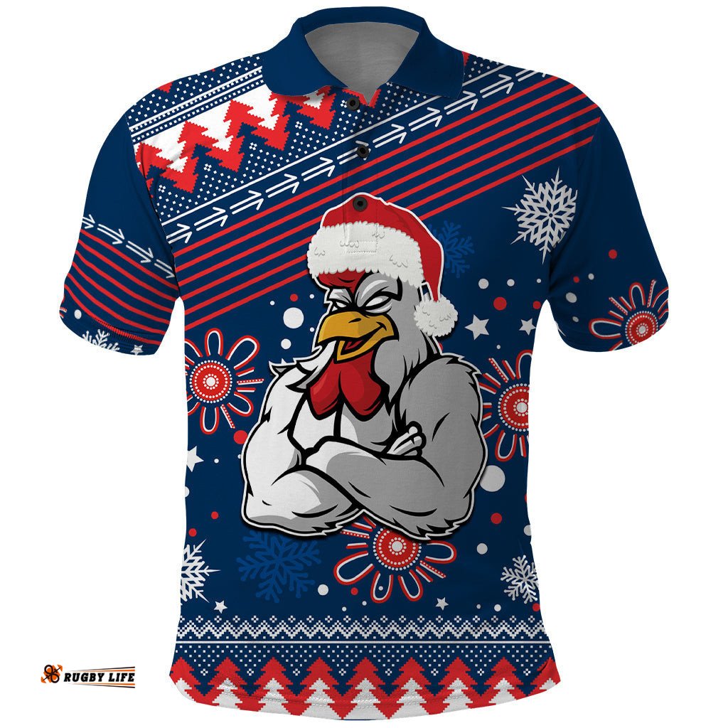 Custom Roosters Rugby Polo Shirt Chirstmas Vibe 2023