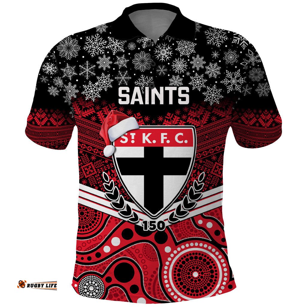 Custom St Kilda Football Christmas Polo Shirt Merry Xmas 2023 Mix Aboriginal Art