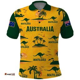 Custom Australia Soccer Polo Shirt Matildas World Cup 2023 Tropical Style