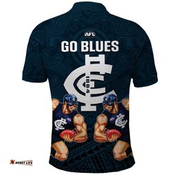 Calrton Football Polo Shirt Blues Go Champions 2023 Polynesian Indigenous Art
