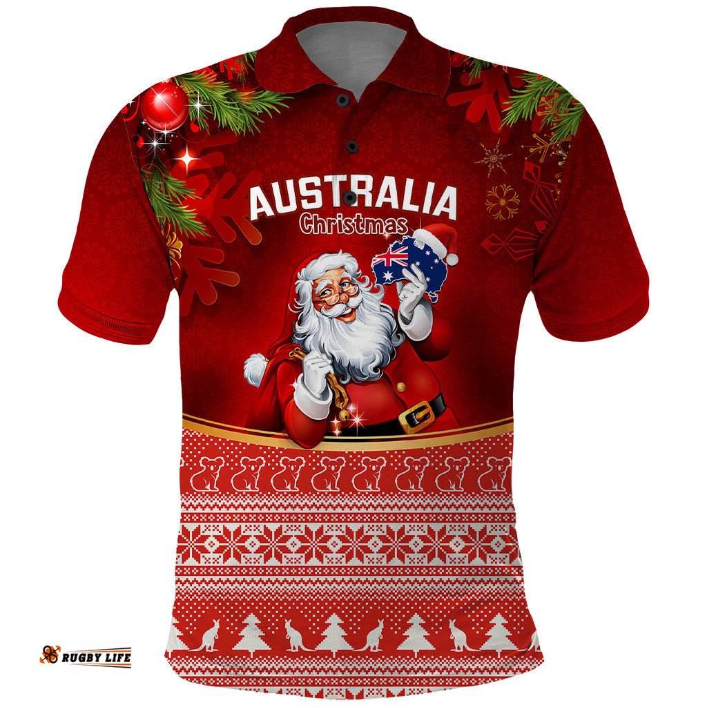 Personalised Australia Christmas Polo Shirt Xmas In July Happy Santa Claus With Map Red Style