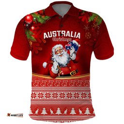 Personalised Australia Christmas Polo Shirt Xmas In July Happy Santa Claus With Map Red Style