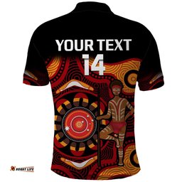 Custom Text And Number Australia Indigenous Rugby Polo Shirt All Stars Aborigine Dreamtime Black Version