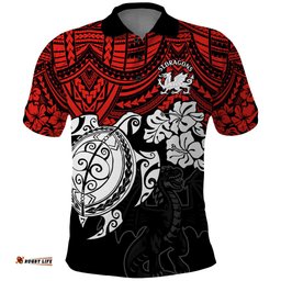 Custom Dragons Rugby Polo Shirt Red V Hibiscus and Turtle With Polynesian Pattern