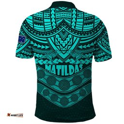 Matildas Soccer Polo Shirt Polynesian and Aboriginal Turquoise Vibe