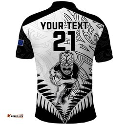Custom New Zealand Rugby Polo Shirt Proud Aoteroa Stylised Maori Koru