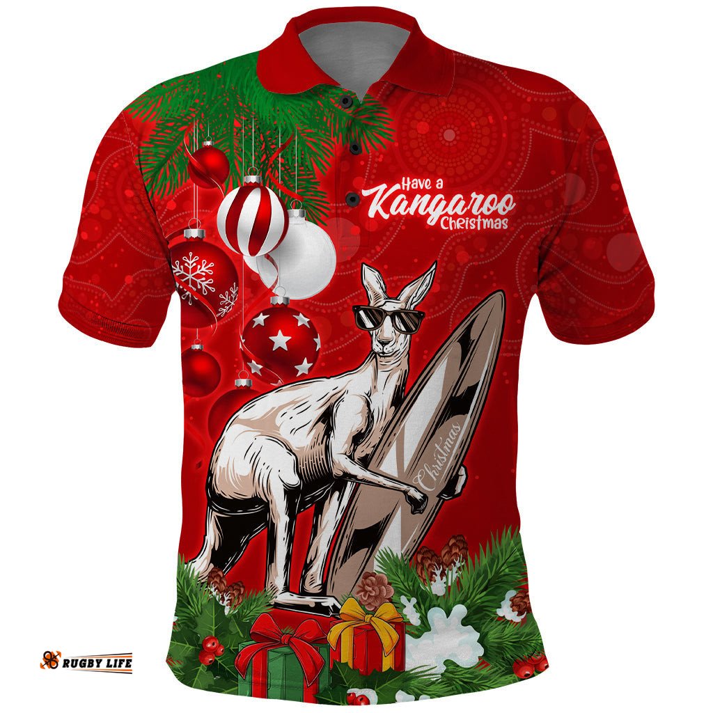 Personalised Kangaroo Lover Polo Shirt Australia Merry Christmas Aboriginal