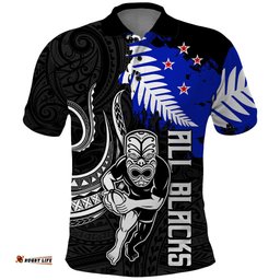 Aotearoa Rugby Polo Shirt All Black Maori Fern