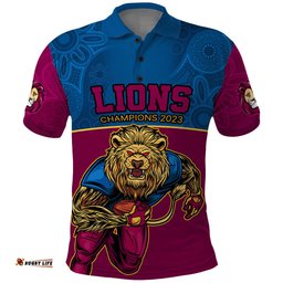 Custom AFL Lions Champions 2023 Polo Shirt Proud Brisbane Aboriginal Vibe