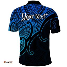 Custom Aotearoa Maori Koru Polo Shirt Polynesian Pacific Tribal - Blue