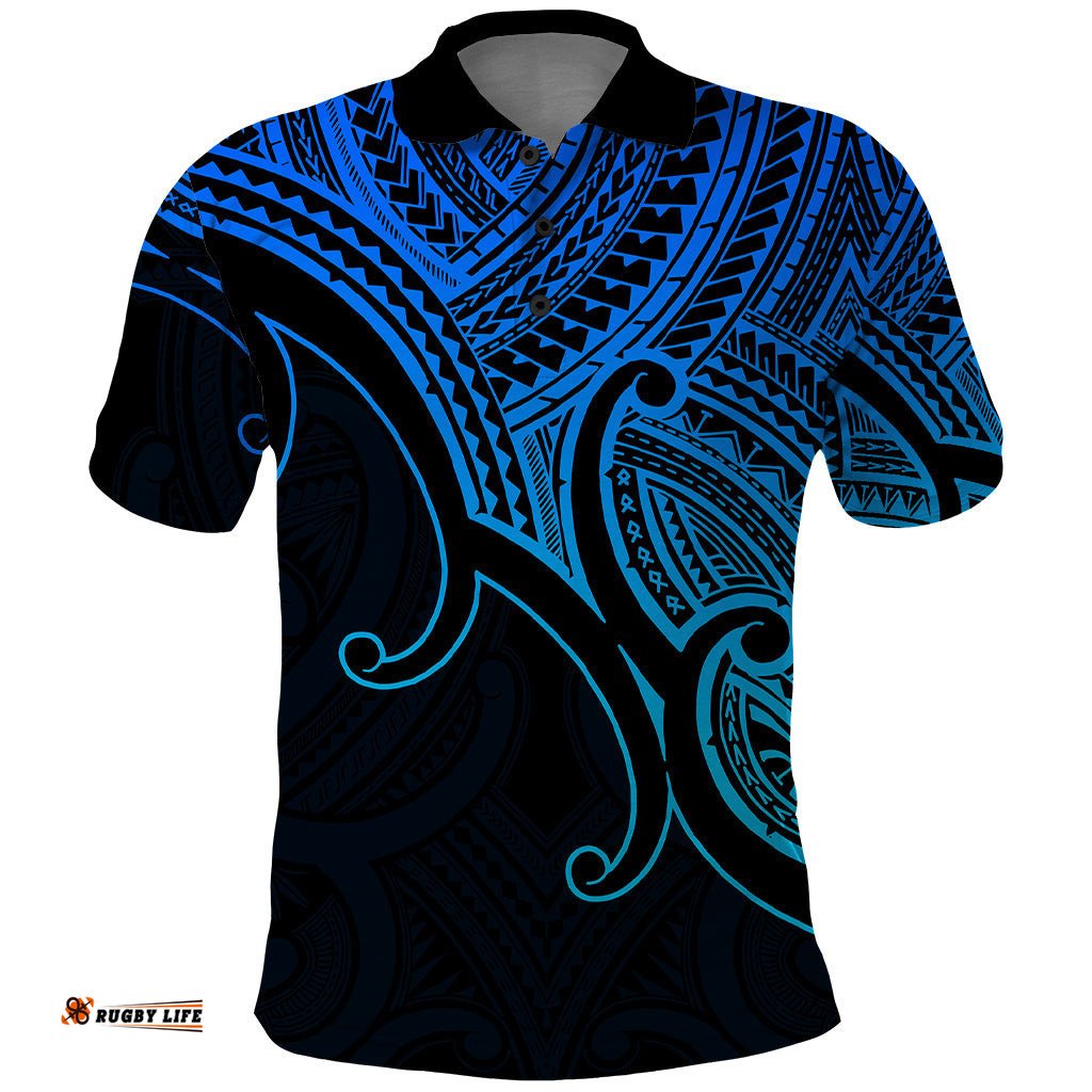 Custom Aotearoa Maori Koru Polo Shirt Polynesian Pacific Tribal - Blue