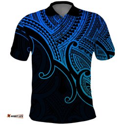 Custom Aotearoa Maori Koru Polo Shirt Polynesian Pacific Tribal - Blue