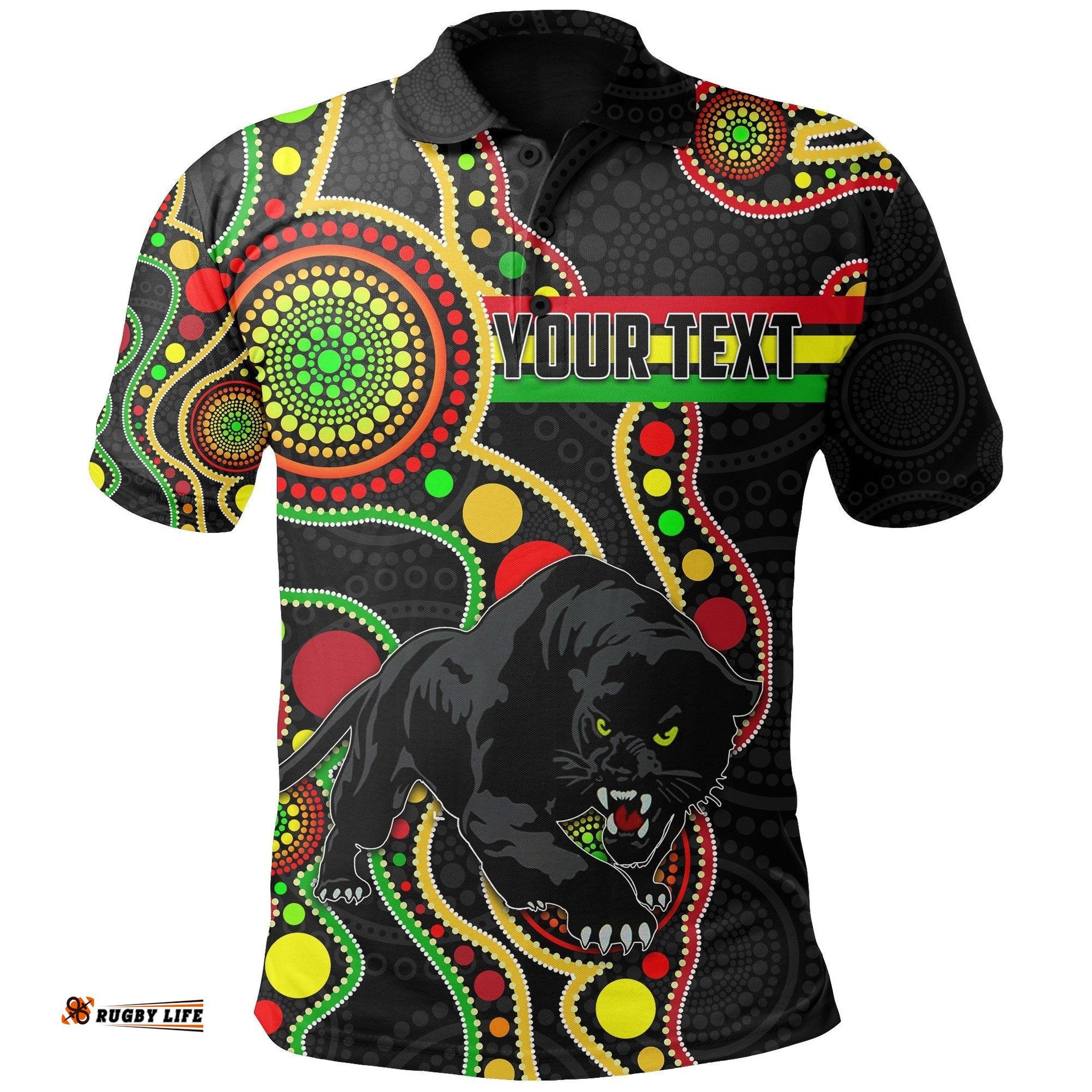 Custom Personalised Penrith Polo Shirt Black Panthers Indigenous