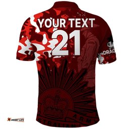 Custom Text And Number NRL ANZAC 2023 St Dragons Polo Shirt Camouflage