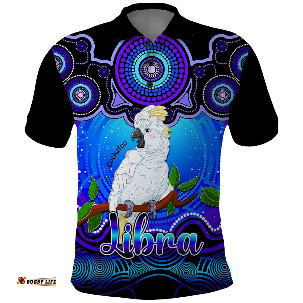Personalised Australia Libra Cockatoo Zodiac Polo Shirt Auz Astrology Aboriginal - Blue