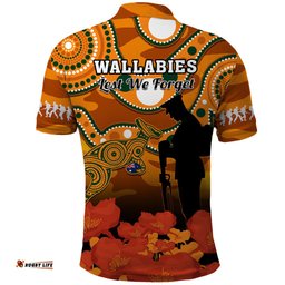 Wallabies Rugby ANZAC Polo Shirt Aboriginal Camouflage Lest We Forget