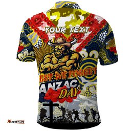 Personalised Cowboys ANZAC Day Polo Shirt Aboriginal Rising Sun