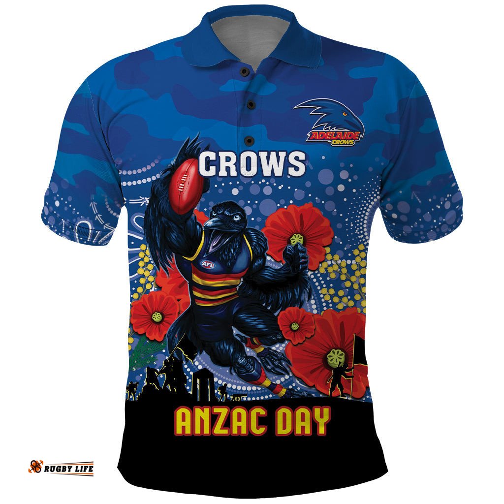Custom Crows Football ANZAC Polo Shirt Gallipoli Camouflage With Poppies