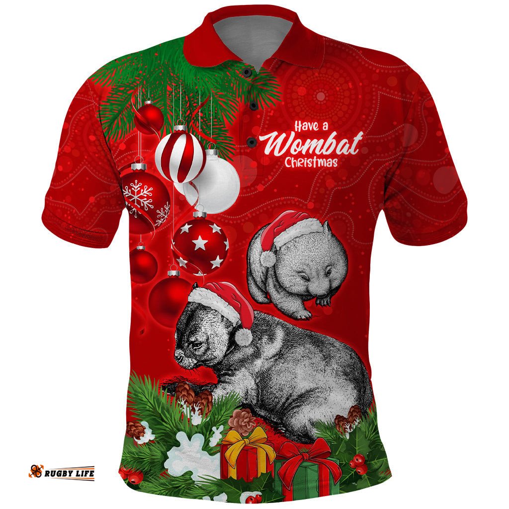 Wombat Lover Polo Shirt Australia Merry Christmas Aboriginal