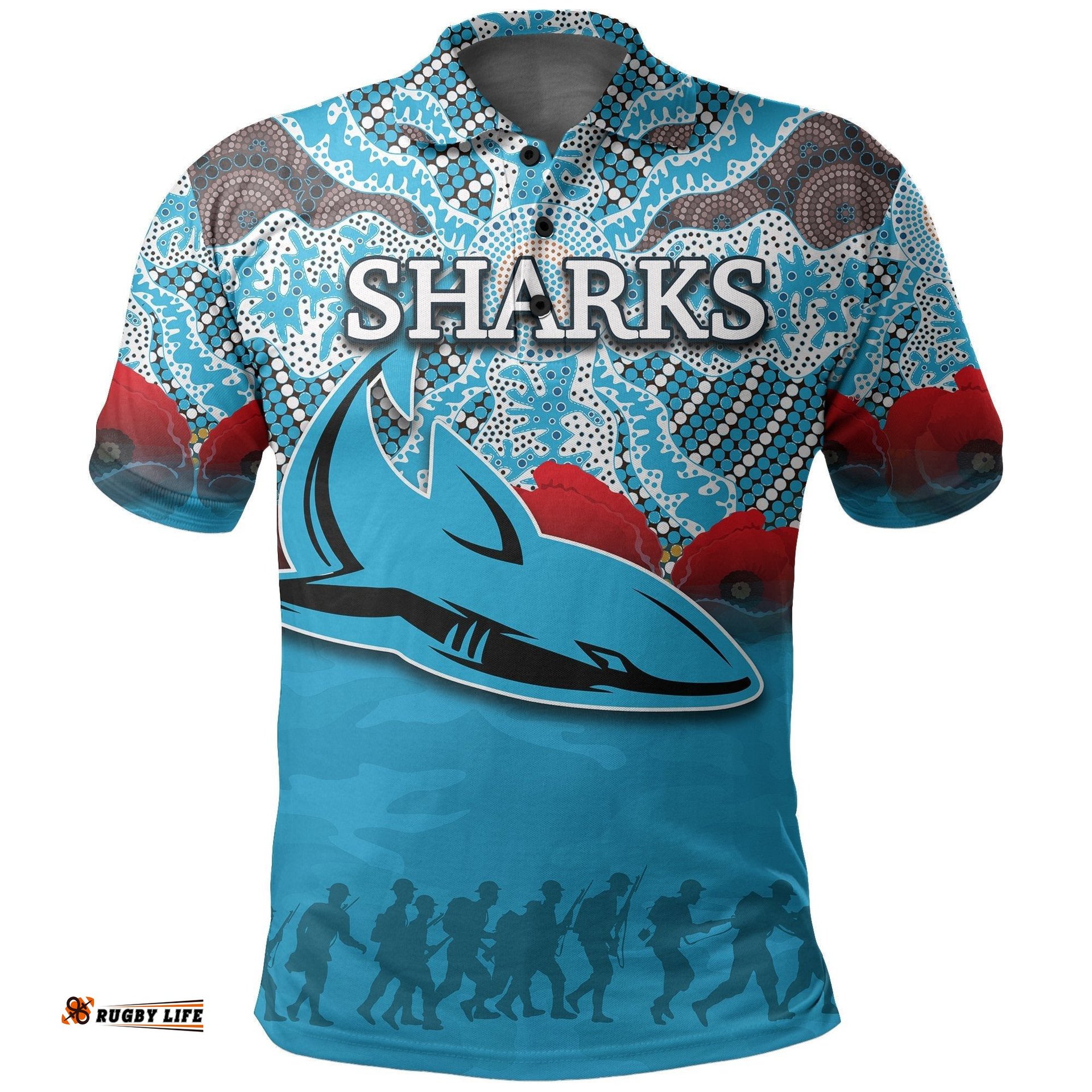 Sharks Aboriginal Polo Shirt Anzac Day