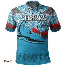 Sharks Aboriginal Polo Shirt Anzac Day