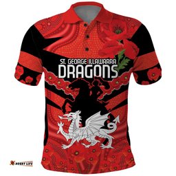 Custom Dragons Rugby ANZAC Polo Shirt Gallipoli Soldier With Aboriginal Art