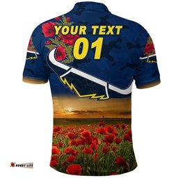 Custom Personalised North Queensland Cowboys ANZAC 2022 Polo Shirt Poppy Flowers Vibes - Blue