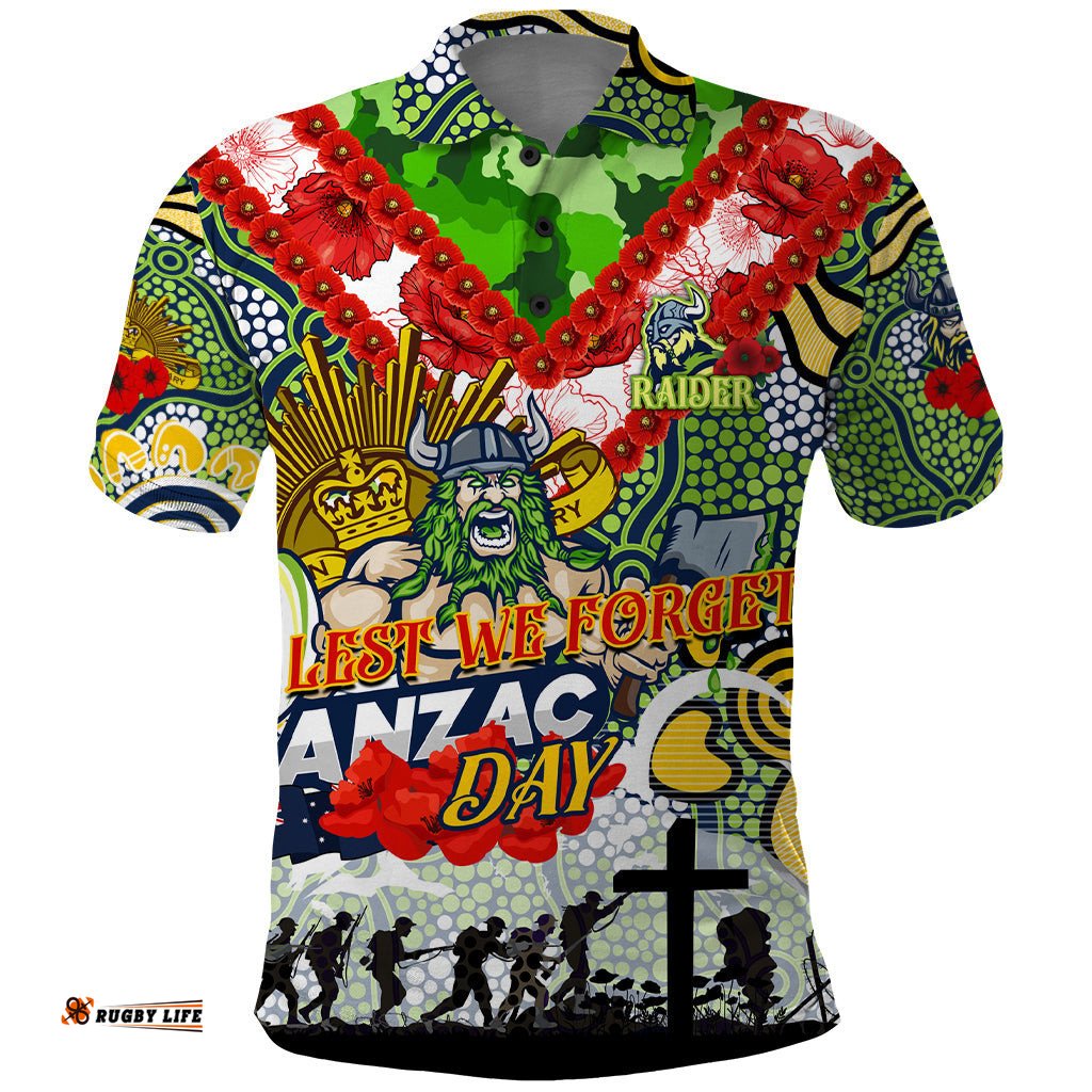 Personalised Raiders ANZAC Day Polo Shirt Aboriginal Rising Sun